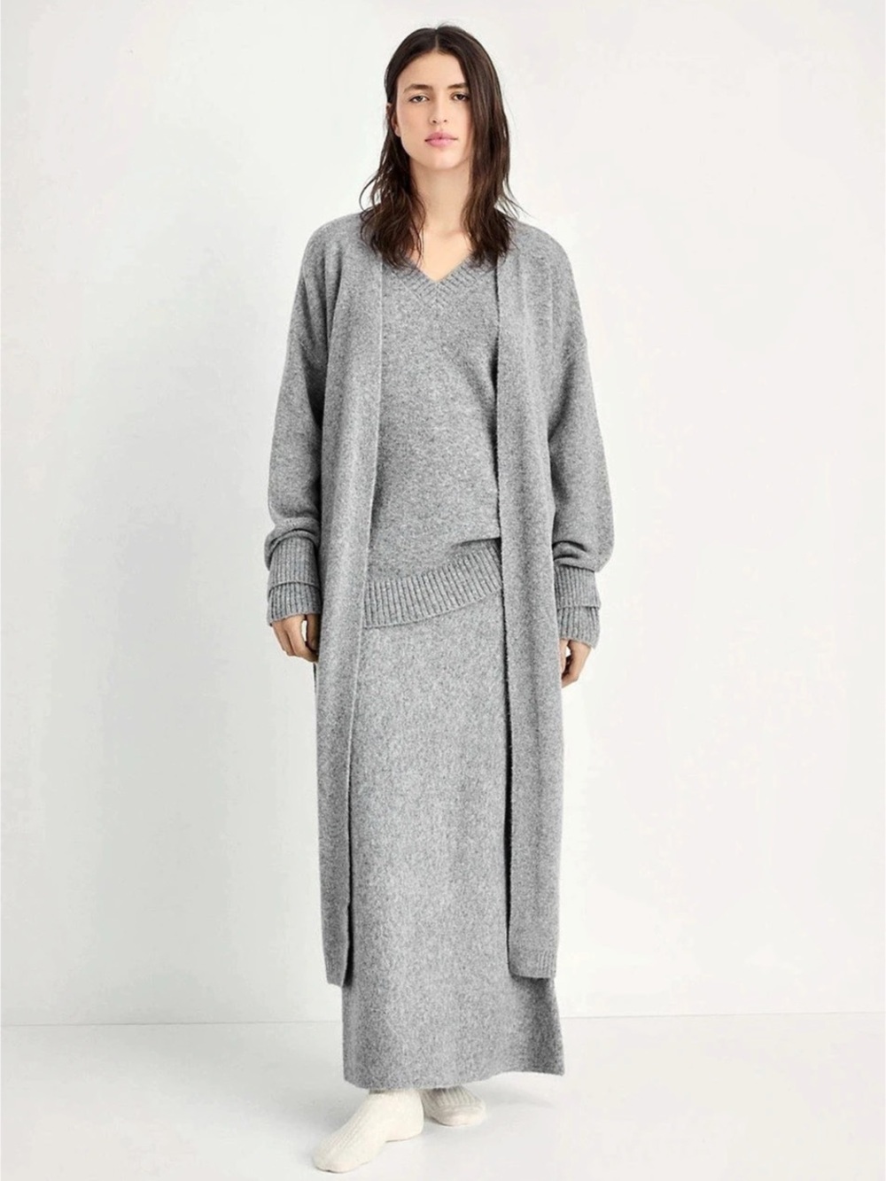 MNG Gray Long Cardigan Size Medium Like New